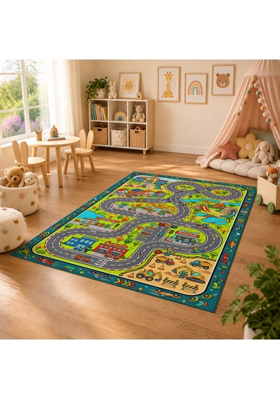 Kartela Halı Dino Şehir Kaymaz Taban Çocuk Oyun Halısı - 60 x 90 CM