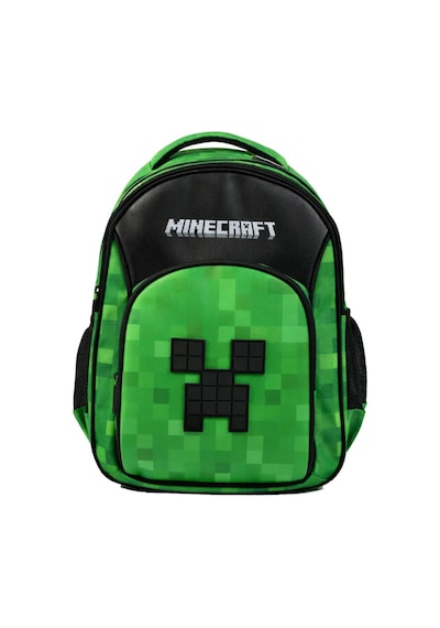 Minecraft Üç Bölmeli Erkek Çocuk Minecraft Kabartmalı Siyah - Yeşil Okul Sırt Çantası - 26609 Çok Renkli