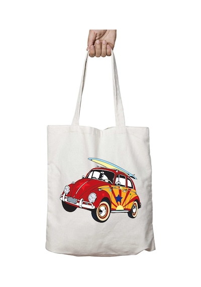 Art Hediye Volkswagen Beetle İki Tarafı Kalıcı Baskılı Yıkanabilir Çanta Çok Renkli