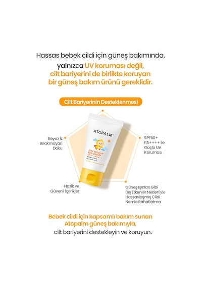 Bebek Ve Çocuklar İçin Mineral Filtreli Güneş Kremi Atopalm Zinc Mild Up Sun Cream Spf50+ Pa++++