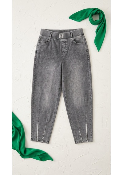 Zanessi Büyük Beden Beli Lastikli Cepli Likralı Denim Mom Kesim Kadın Pantolon Siyah