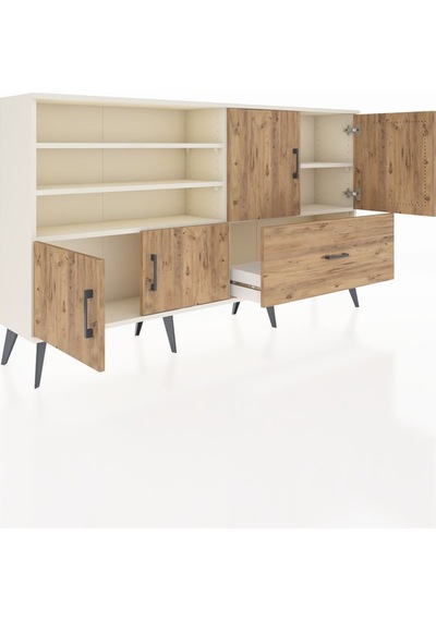 Arges Konsol 5 Raflı Tek Çekmeceli 4 Kapaklı 176x30x99 Aytaşı-çam Aytaşı-çam