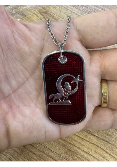 Bozkurt Temalı Metal Künye Kırmızı Renk Unisex Kolye Çok renkli