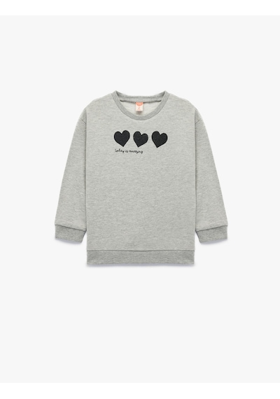 Koton Kalp Baskılı Uzun Kollu Bisiklet Yaka Pamuklu Sweatshirt Gri 6wmg10105ak Gri