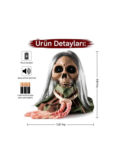 Halloween Cadılar Bayramı Sesle Aktifleşen Zeminde Hareket Eden Işıklı Kuru Kafa Dekoru