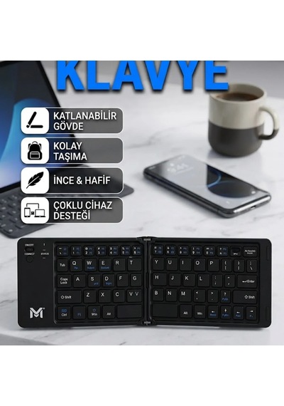 Katlanabilir Kablosuz Bluetooth Klavye Telefon Tablet Bilgisayar Uyumlu