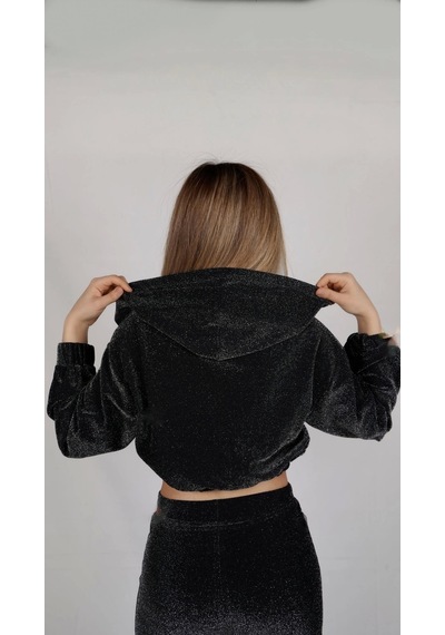 Parlak Simli Crop Ceket Çok Renkli