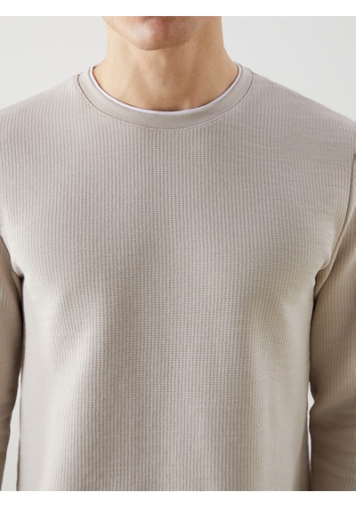 Lcwaıkıkı Classic Bej Bisiklet Yaka Uzun Kollu Erkek Sweatshirt