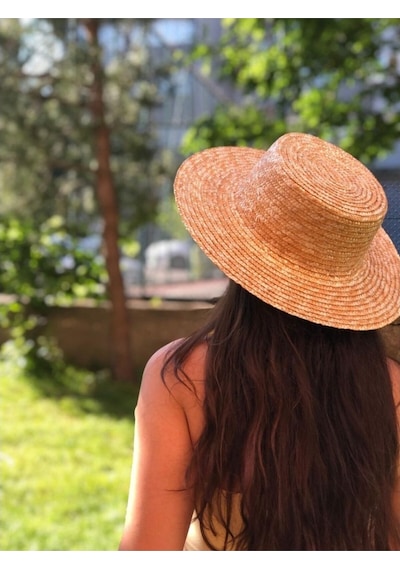 Zincirli Hasır Şapka Bej