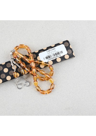 Ateş Kehribar Kapsül Kesim Alpaka Püsküllü 7x11mm Tesbih 25545545