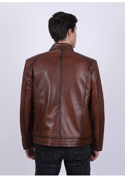 New Zaya Leather Erkek Açık Kahverengi Hakiki Deri Ceket-Altın (466898691) Altın