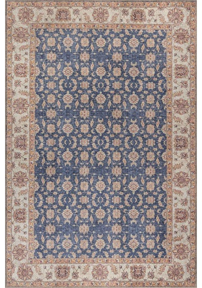 Artloop Relic Lacivert Krem Vintage Çiçek Motifli Klasik Desenli Dokuma Tabanlı Şönil Halı Al 566 Lacivert-krem