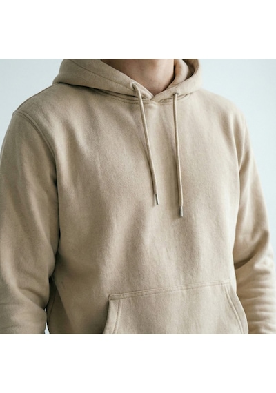Hoxie Unisex Rahat Kesim Pamuklu Yumuşak Dokulu İçi Polarlı Basic Desenli Kapüşonlu Sweatshirt Bej