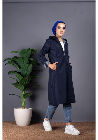 Sevitli İçi Çizgili Trençkot-lacivert-1296-lacivert Lacivert