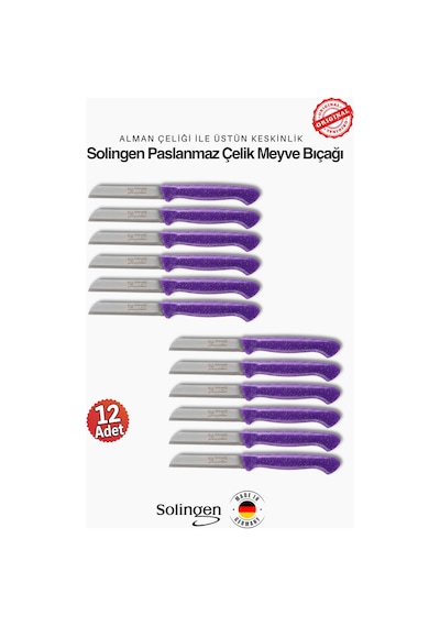 Solingen Profesyonel Mor Meyve Bıçağı Ultra Keskin Paslanmaz Çelik Mutfak Bıçağı -12'li Set Mor
