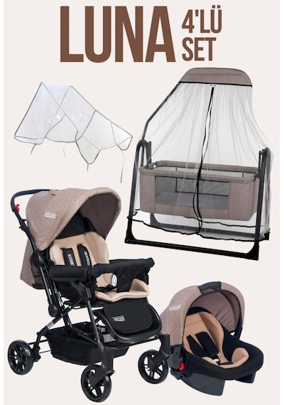 Tommy Baby Luna 4'lü Set Puset Beşik Yağmurluk ve Bebek Arabası
