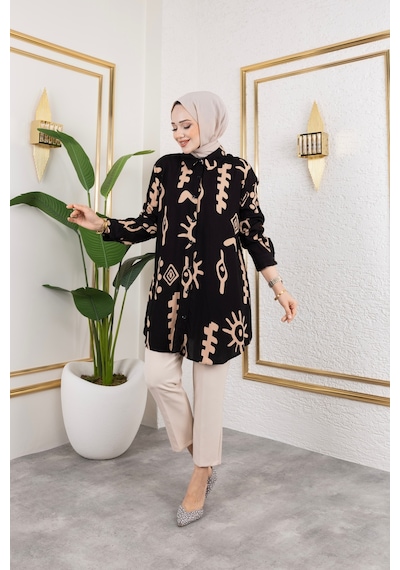 Hira Life Fashion Kadın Tesettür Giyim Ve Spor Giyime Uygun Düğme Detaylı Şık Desenli Dokuma Viskon Gömlek-tunik Siyah 2 Siyah 2 Hira Life Fashion Kadın Tesettür Giyim Ve Spor Giyime Uygun Düğme Detaylı Şık Desenli Dokuma Viskon Gömlek-tunik Siyah 2 Siyah 2