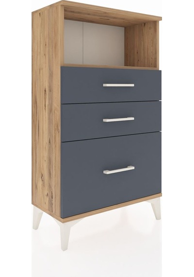 Arges Komodin Tek Raflı 3 Çekmeceli 60x30x106 Çam-antrasit Çam