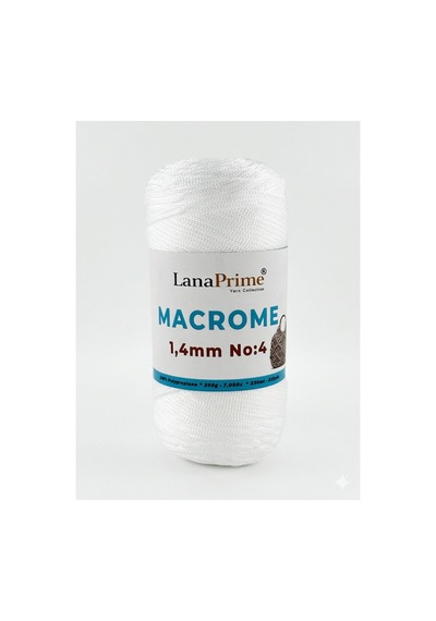 Lanaprime Makrome Örgü İpi 1,4mm 230mt Çanta İpi 200gr Polipropilen - Beyaz