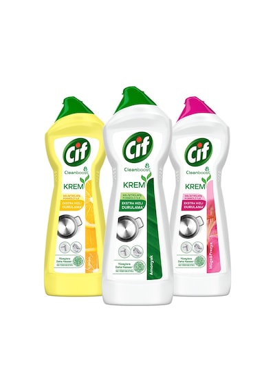 Cif Krem Limon Amonyak Müge Frezya Çiçeği Yüzey Temizleyici 3 x 750 ML + Mikrofiber Bez
