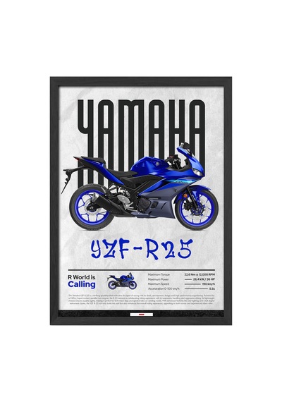 Yamaha Yzf-r25 Siyah Ahşap Çerçeveli Poster, Dekoratif Motosiklet Duvar Tablosu