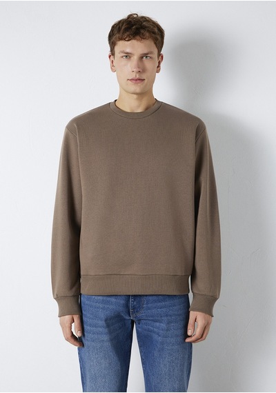 Mavi - Bisiklet Yaka Kahverengi Basic Sweatshirt 0s10276-87875 Kahverengi
