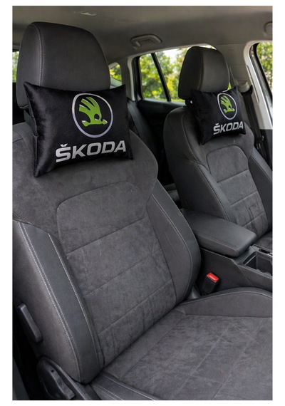 Skoda Araç Uyumlu Dijital Baskılı Seyahat Boyun Yastığı - Şık Tasarım Siyah