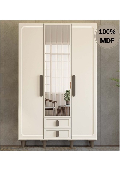 Manolya 3 Kapak Mdf Ayaklı Tasarım Gardırop Aytaşı