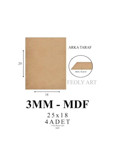 3 Mm 25x18 Mdf Plaka 4 Adet - Pasta Altlığı, Hobi, Maket, Ahşap El Sanatları İçin Uygun