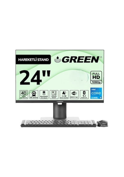 Green GT24 i5-12400 16 GB 512 GB SSD 24" W11 All In One Masaüstü Bilgisayar Siyah