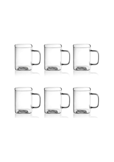 6 Adet Kare Cam Kupa Seti - Kulplu Isıya Dayanıklı Çay, Kahve, Espresso Ve Meşrubat Bardağı Takımı 230 Ml Acı Kahve
