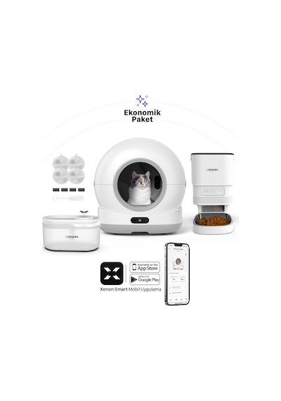 Xenon Smart Akıllı Kameralı Kedi Tuvaleti, Mama Kabı Ve Su Pınarı 4'lü Pet Ürünleri Seti