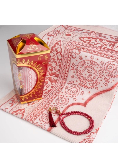 Ramazan Feneri Tesbih + Seccade  Seti Kraft Asetat Kutu, Bordo Bordo 65 X 100 Cm