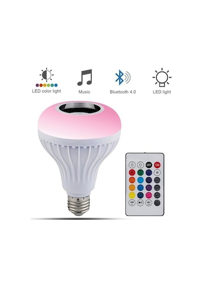 Akıllı Led Ampul 12w Rgb, Bluetooth Hoparlör Ve Uzaktan Kumanda, E27 Beyaz Işık Müzik Ve Aydınlatma Çok Renkli