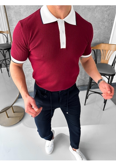 Modefendi Yüksek Kalite Desenli Polo Yaka Tshirt Bordo