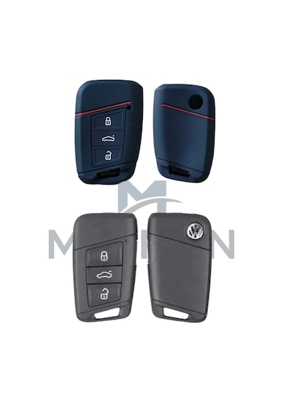 Volkswagen Passat B8 Skoda Superb Silikon Anahtar Kılıfı Siyahkırmızı02