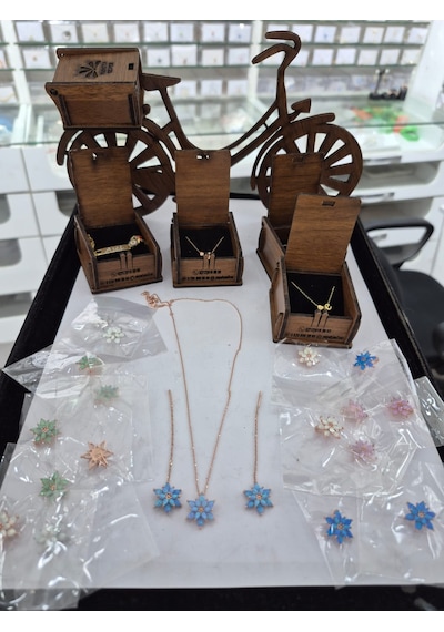 925 Ayar Turkuaz Opal Küpe Kolye Set Opal Takım Manolya Set.rose.gold.rodaj Opal Gümüş