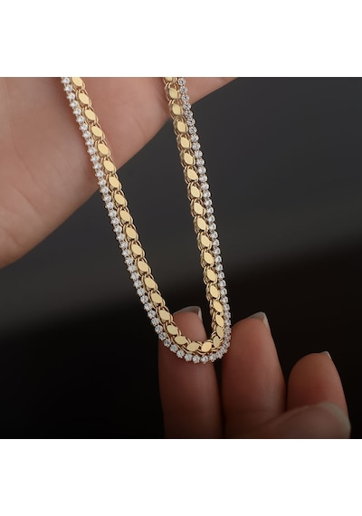 14k Altın Pullu Sırataşlı Zincir Kolye