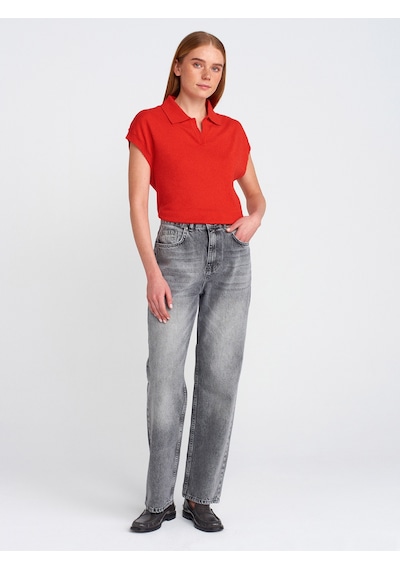 Dilvin 71772 Kar Yıkama Denim Mom Pantolon-antrasit Antrasit