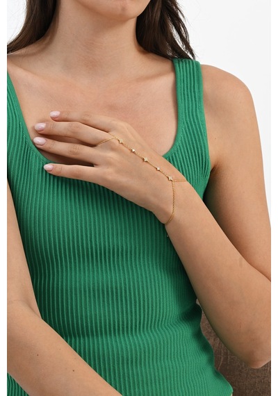 Gümüş Altın Yaldızlı Zirkon Taşlı Kuzey Yıldızı Şahmeran Barcode Beyaz - Rose Gold