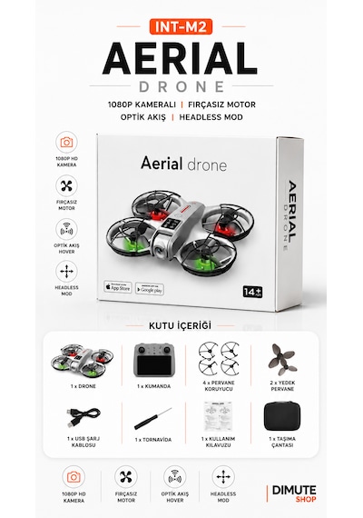 Int-m2 Aerial Neo Drone 1080p Kameralı Fırçasız Motor Optik Akış Headless Mod