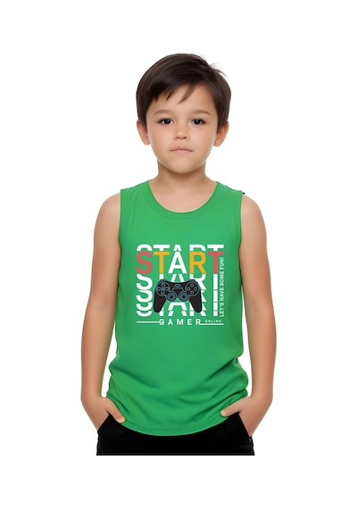Fyk Kids Erkek Çocuk Baskılı Sıfır Kol 06 Start Alt-üst Takım Yeşil