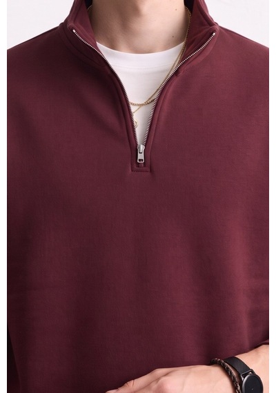 Barrels And Oıl Erkek Yarım Fermuarlı Dik Yaka Sweatshirt - Vişne Vişne
