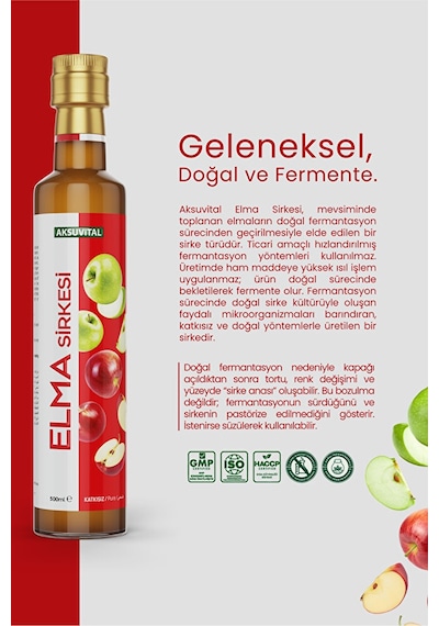 Elma Sirkesi 500 Ml - Katkısız, Doğal Fermantasyon