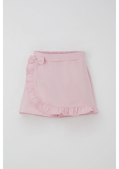 Breeze Kız Çocuk Şort Etek Fiyonk Aksesuarlı Fırfırlı 6-10 Yaş, Pembe Pembe