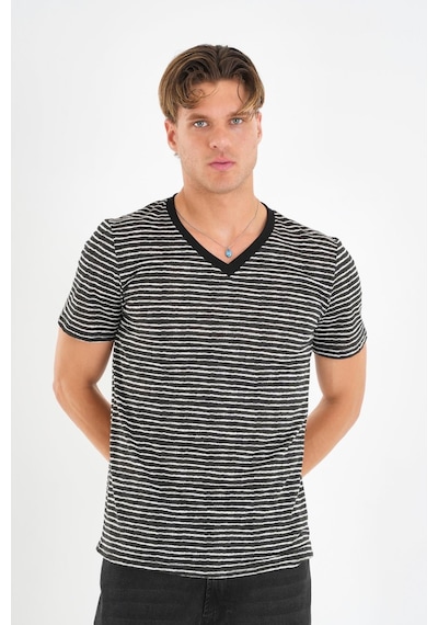 Alexander Gardi Alexandergardı V Yaka Çizgili T-shirt Siyah-Beyaz