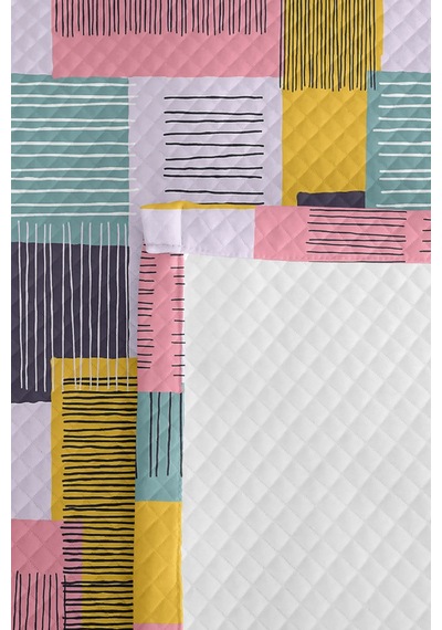 Geometrik Sarı Genç Odası Tek Kişilik Pike Takımı-pastel Modern Renk Bloklu 160x220 Cm Yatak Örtüsü Mat Bulut Kırıntısı