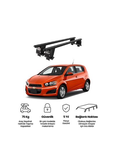 Royal Chevrolet Aveo / Sonic 2012 - 2016 Uyumlu Siyah Kilitli Ara Atkı Port Bagaj Tavan Barı