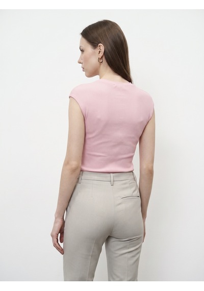 Dilvin 31887 Düğmeli Kısa Kollu Top-toz Pembe