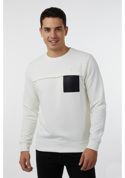 Baglan Erkek Mevsimlik Sıfır Yaka Sweatshirt Bgl-st04864 Ekru